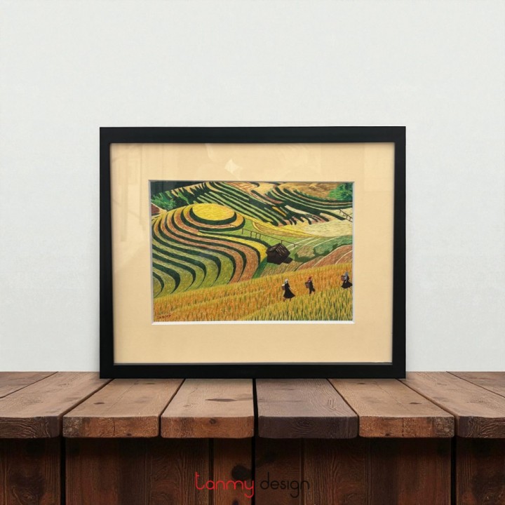 Tranh thêu tay cỡ to- Ruộng bậc thang màu ngang